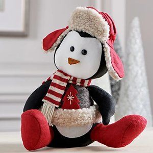 Plow & Hearth Fabric Penguin in Winter Holiday Gear Beanbag Doorstopper